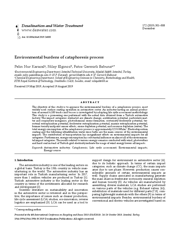 Environmental Burdens of Cataphoresis Process: Desalination and Water ...