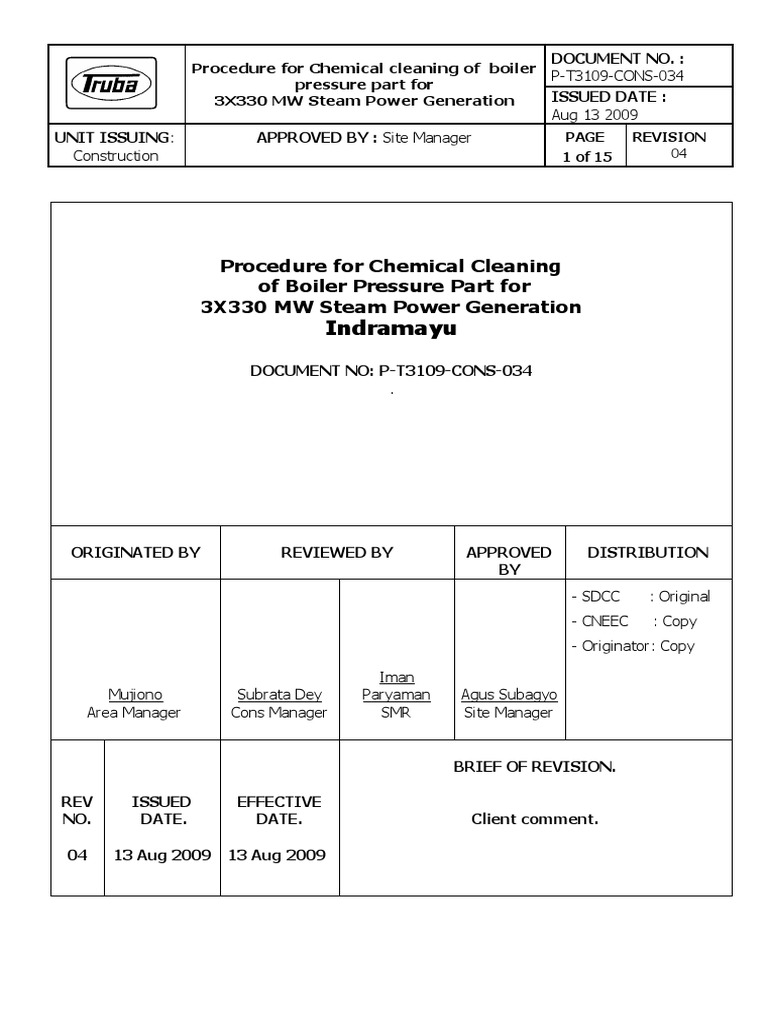 Chemical Cleaning Procedure of Boiler Pressure Part R4 PDF Boiler