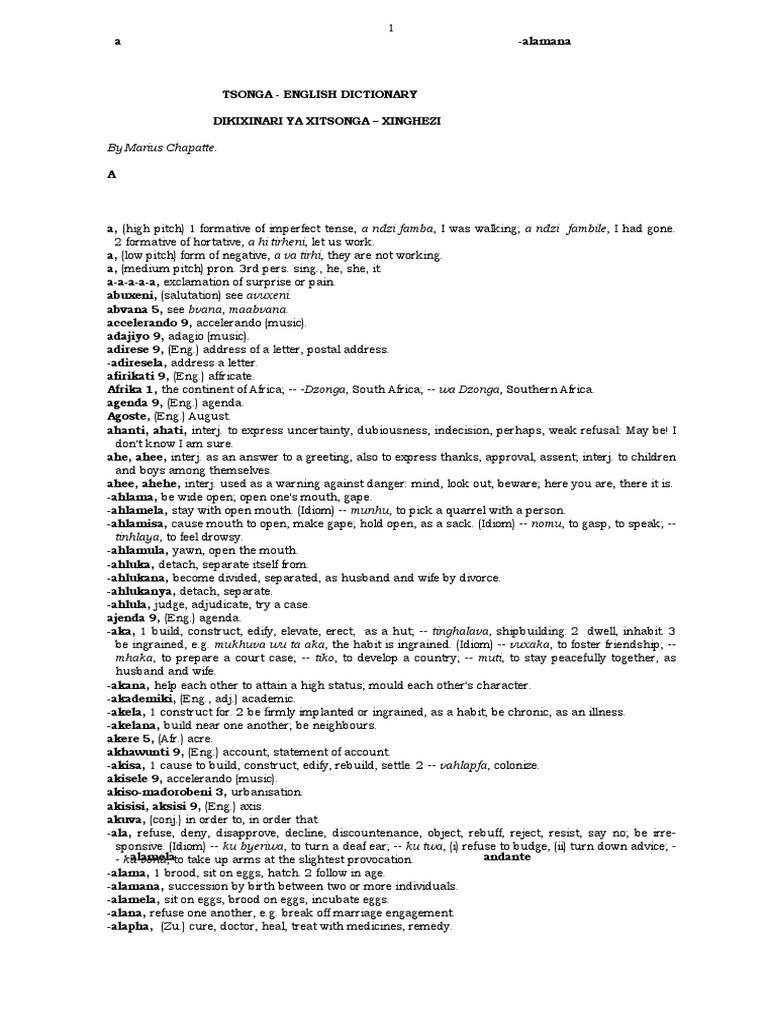 Marius Chapatte TsongaEnglish Dictionary Dikixinari Ya Xitsonga