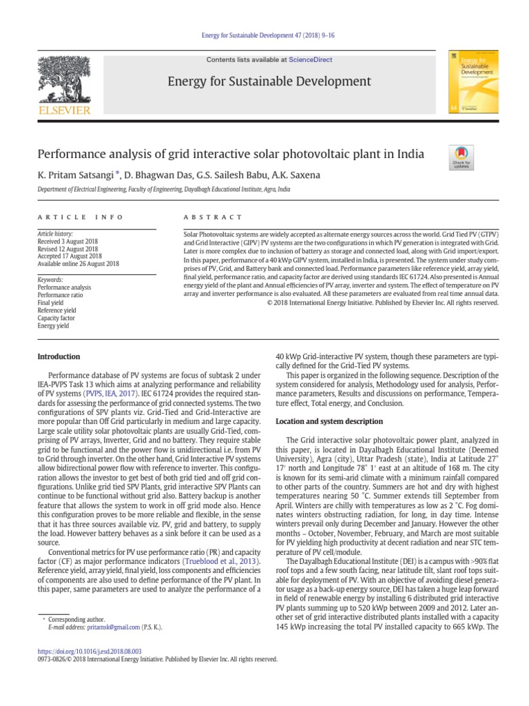 Performance Analysis of Grid Interactive Solar PV Plant in India | PDF ...