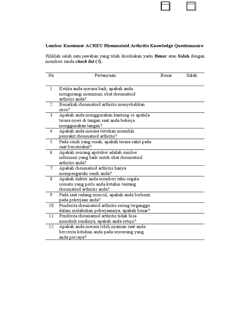 Kuesioner Pengetahuan Rheumatoid Arthritis | PDF | Kesehatan Holistik
