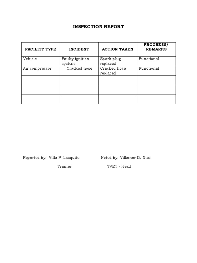 Vehicle Inspection Progress Report | PDF | Technology & Engineering