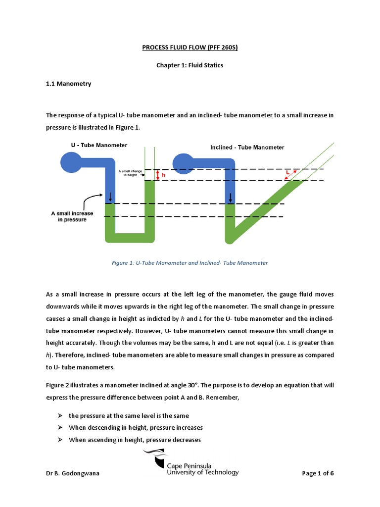 Manometer Fluid Flow Calculations PDF Pressure Measurement Phases