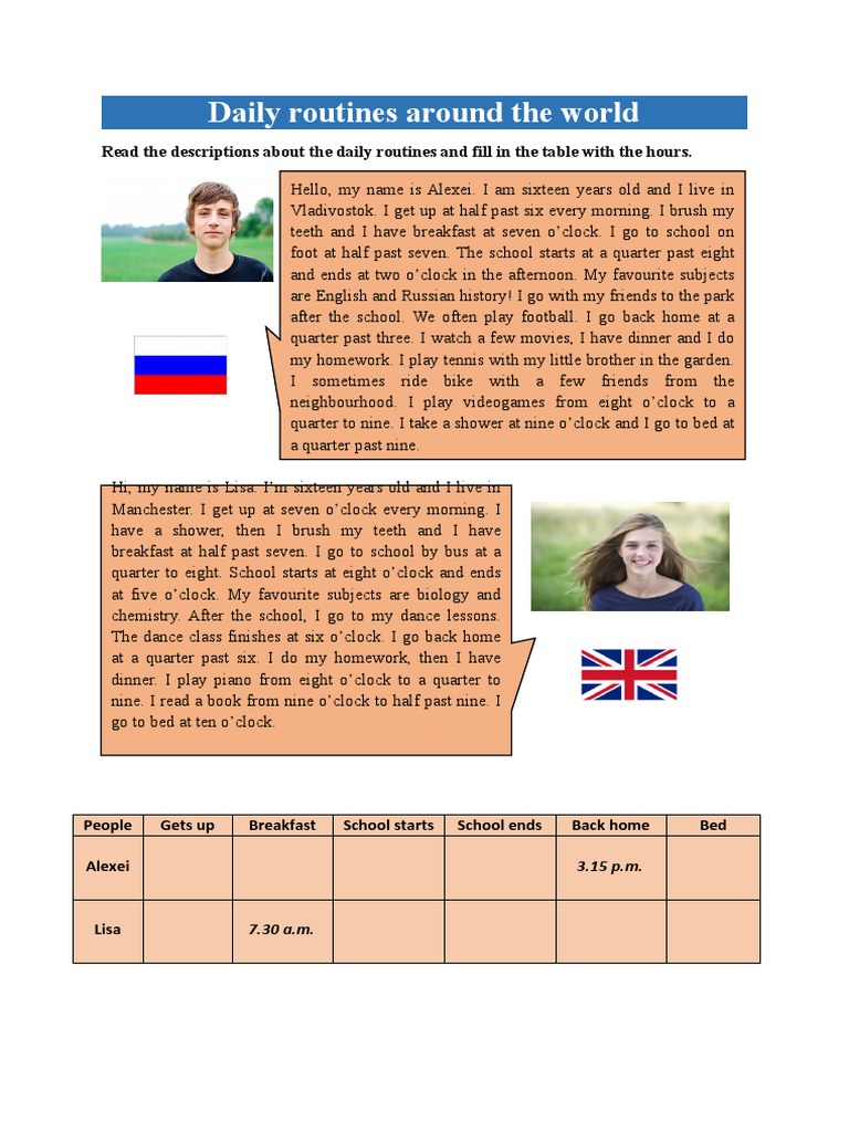 Daily Routines Around The World Fun Activities Games Reading ...