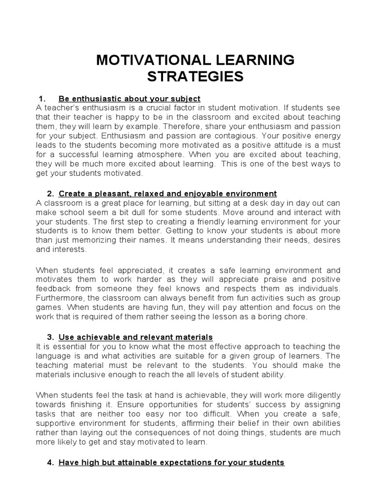 Effective Motivational Learning Strategies | PDF | Motivation ...