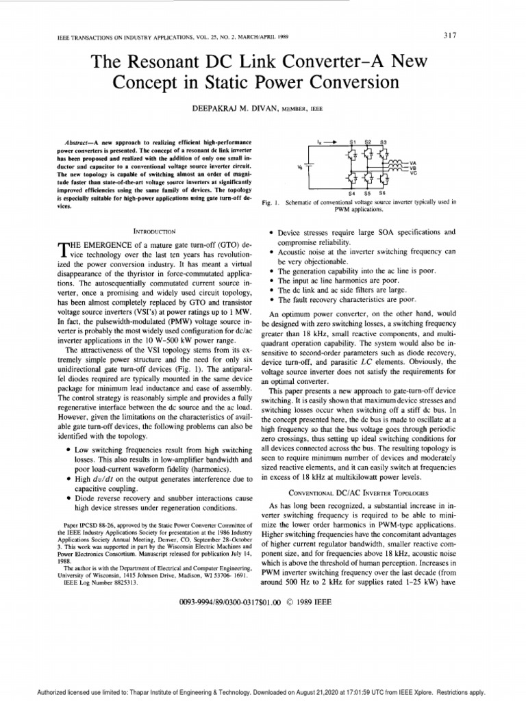The Resonant Link ConverterA New Concept in Static Power Conversion