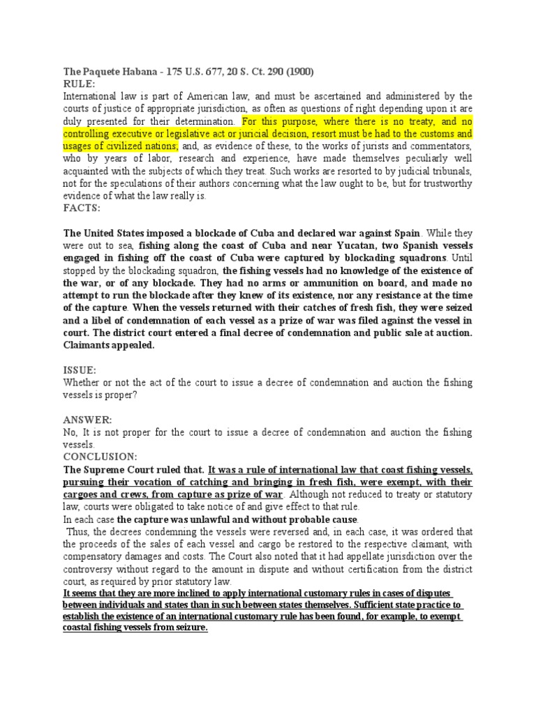 The Paquete Habana 175 U.S. 677, 20 S. Ct. 290 (1900) Rule PDF