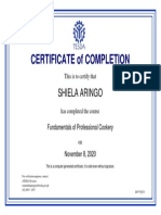 Fundamentals of Professional Cookery - Certificate of Completion