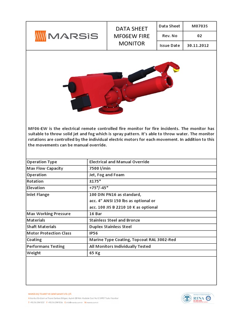 MF06-EW Fire Monitor Data Sheet | PDF
