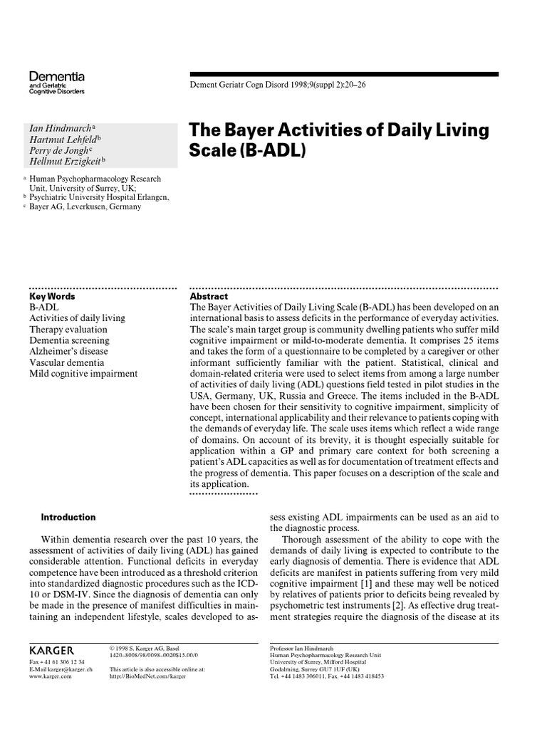 Bayer Activities of Daily Living Scale | PDF | Dementia | Caregiver