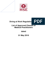 Diving at Work Regulations 1997 List of Approved Classes of Medical Practitioners Dated 01 May 2019