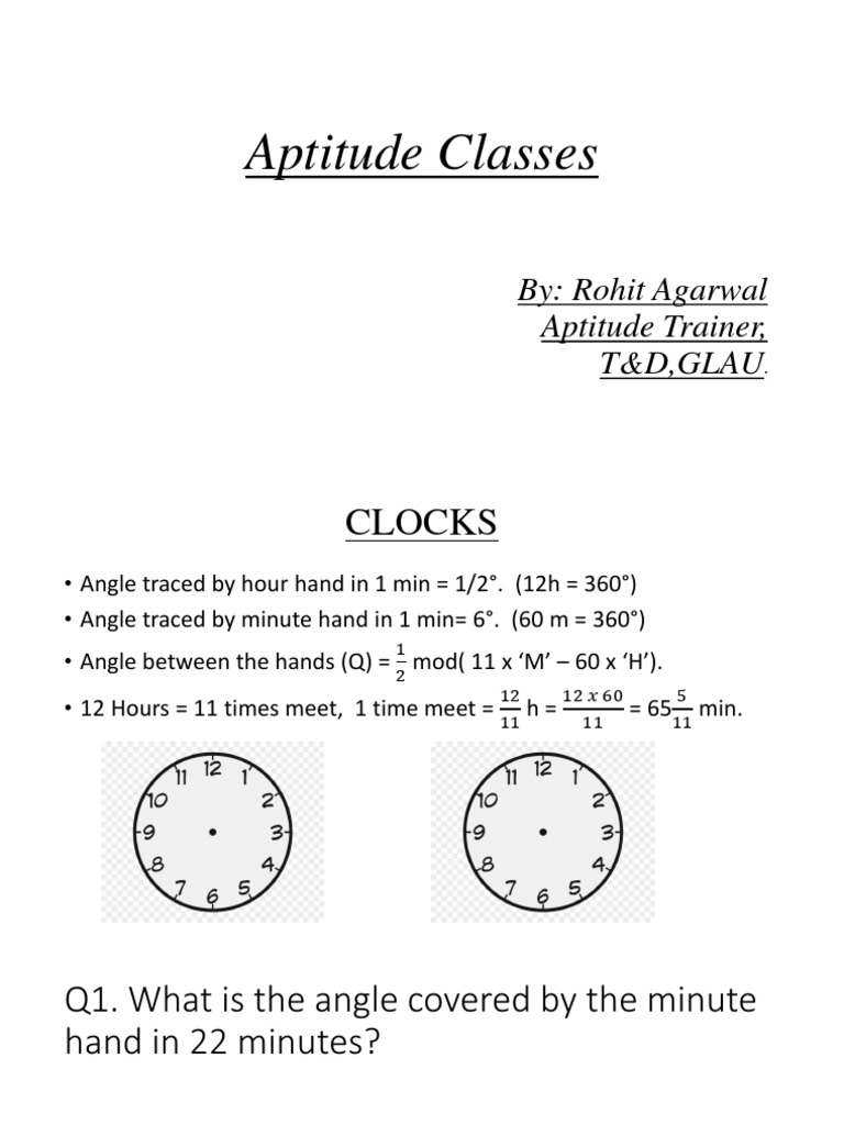 Aptitude Classes By Rohit Agarwal Aptitude Trainer, T&D, Glau PDF Horology Clock