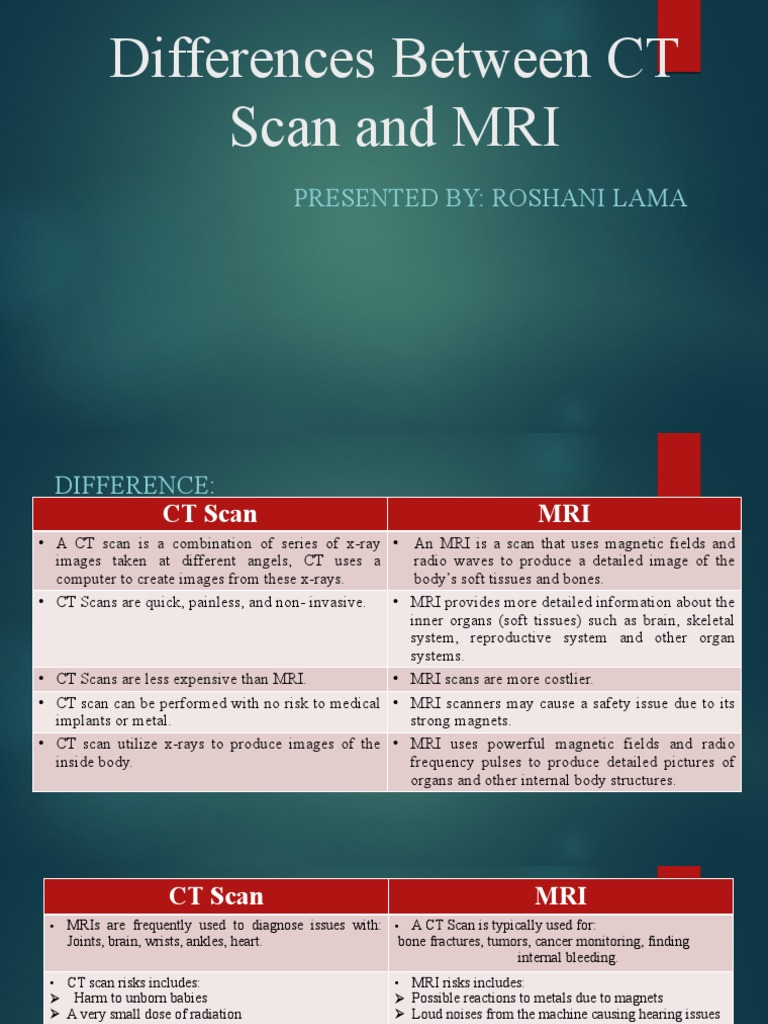 Differences Between CT Scan and MRI | PDF | Magnetic Resonance Imaging ...
