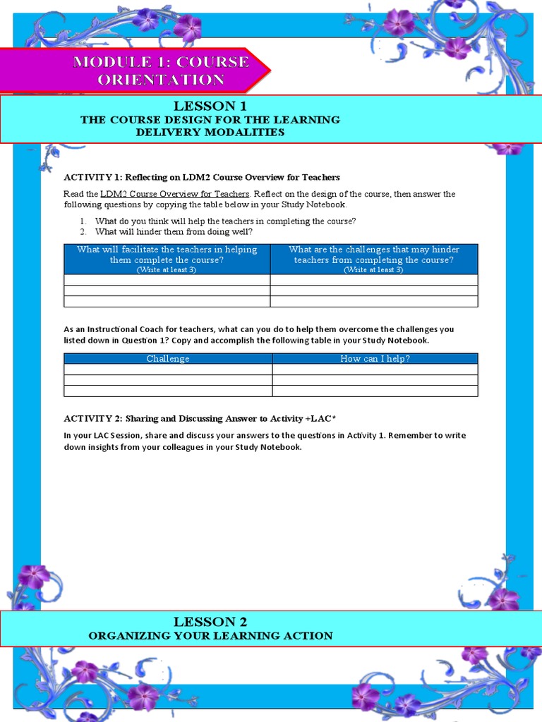 Module 1: Course Orientation: Lesson 1 | PDF | Educational Assessment ...