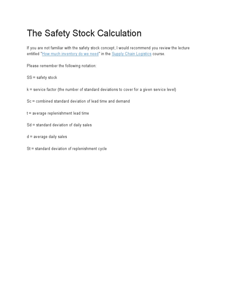 The Safety Stock Calculation: How Much Inventory Do We Need Supply ...