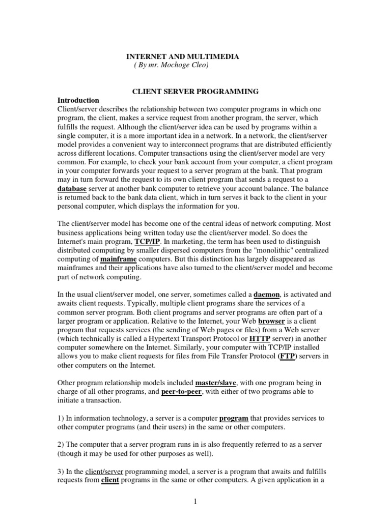 Client Server and Multimedia Notes | PDF | Web Server | Internet & Web