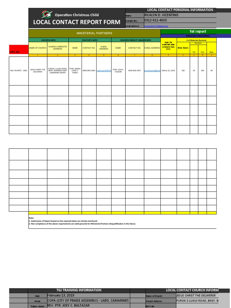 TGJ LRF Local Contact Report Form | PDF | Christian Movements