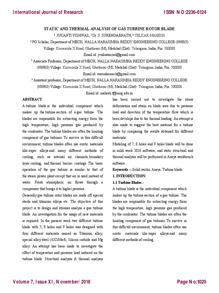 Static and Thermal Analysis of Gas Turbine Rotor Blade | PDF | Gas ...