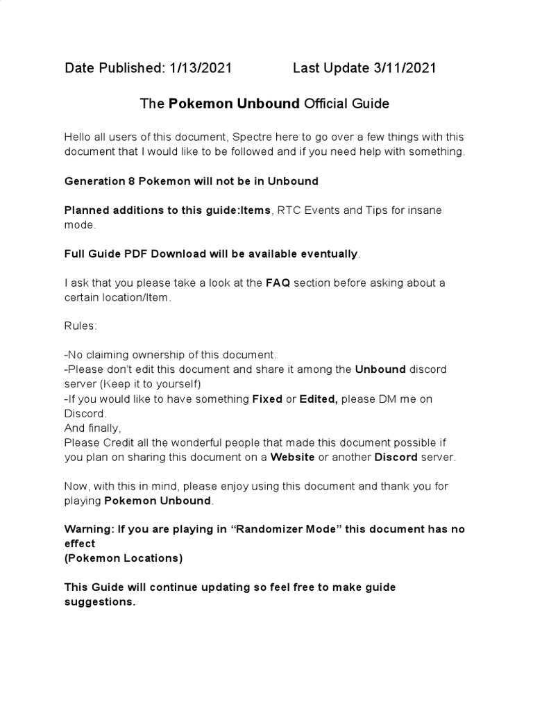 The Official Pokemon Unbound Locations Game Guides Nintendo Franchises Pokemon