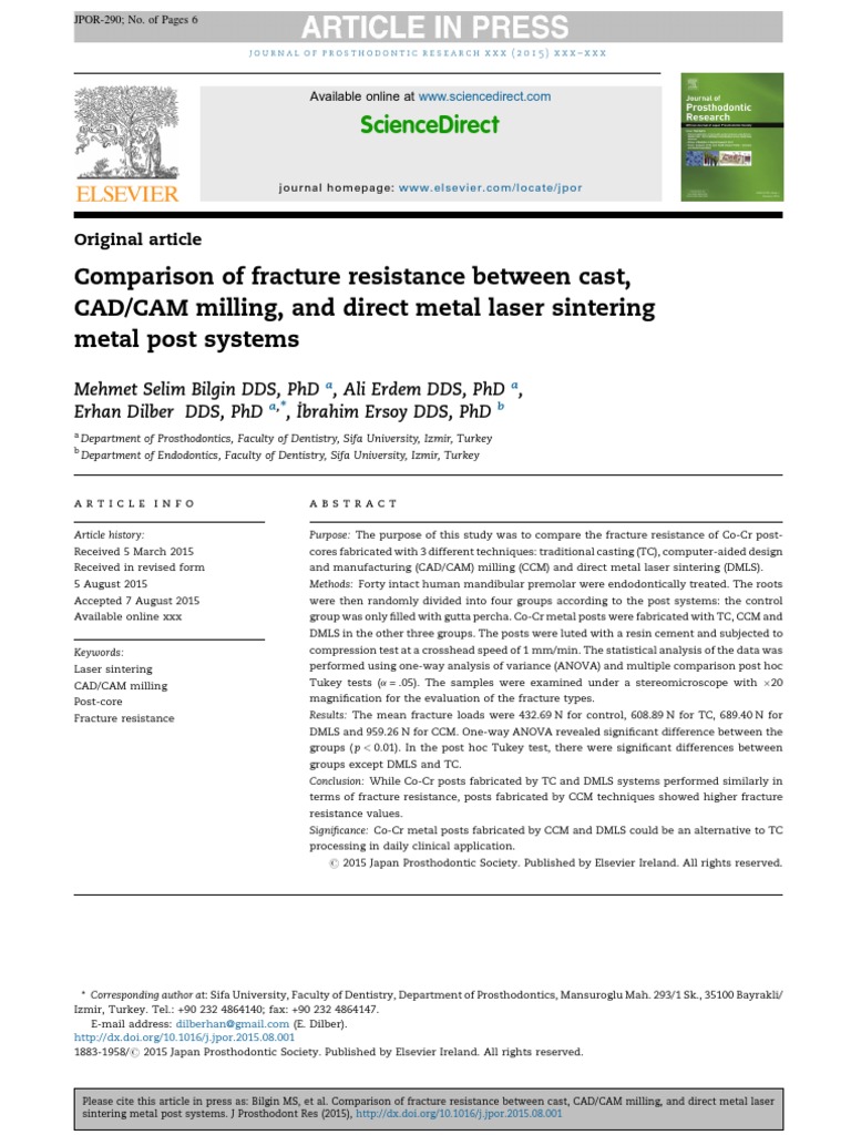 Fracture Resistance of Metal Post Systems | PDF | Materials | Nature