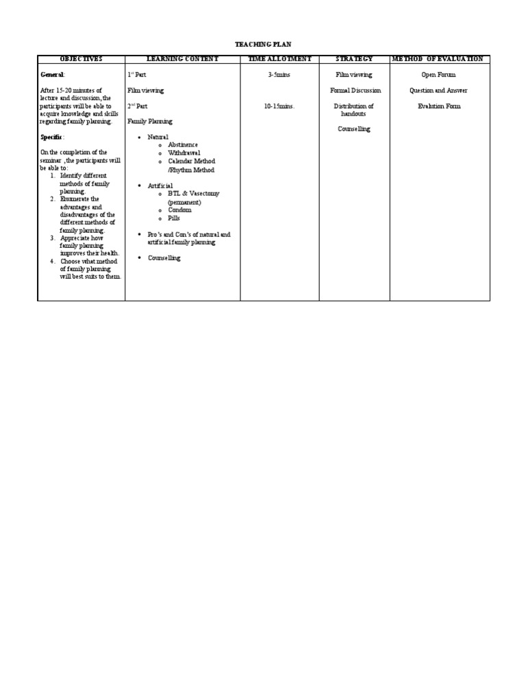 Teaching Plan(family planning)