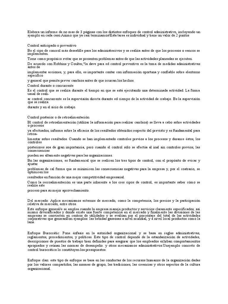 Enfoques del Control Administrativo | PDF | Mercado (economía) | Business