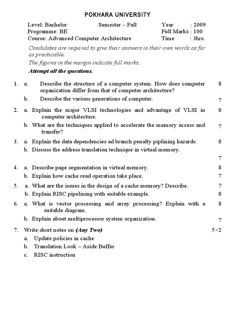 Advanced Computer Architecture Exam 2009 | PDF | Teaching Methods ...