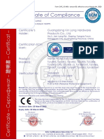 Certificate of Compliance: Certificate's Holder: Guangdong Kin Long Hardware Products Co., LTD