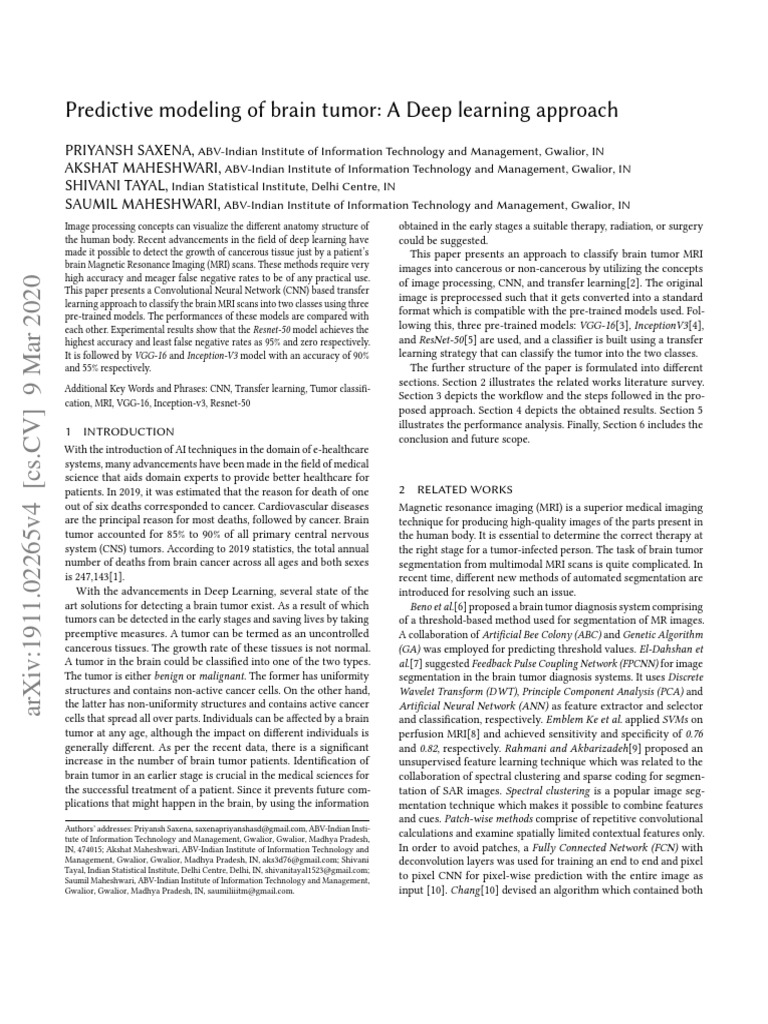 Deep Learning for Brain Tumor MRI Classification | PDF | Machine ...