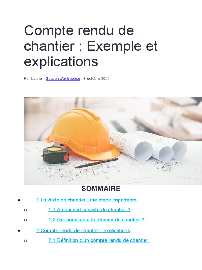 Exemple De Compte Rendu De Chantier Word Compte Rendu de Chantier | PDF | Entrepreneur principal | Microsoft Word