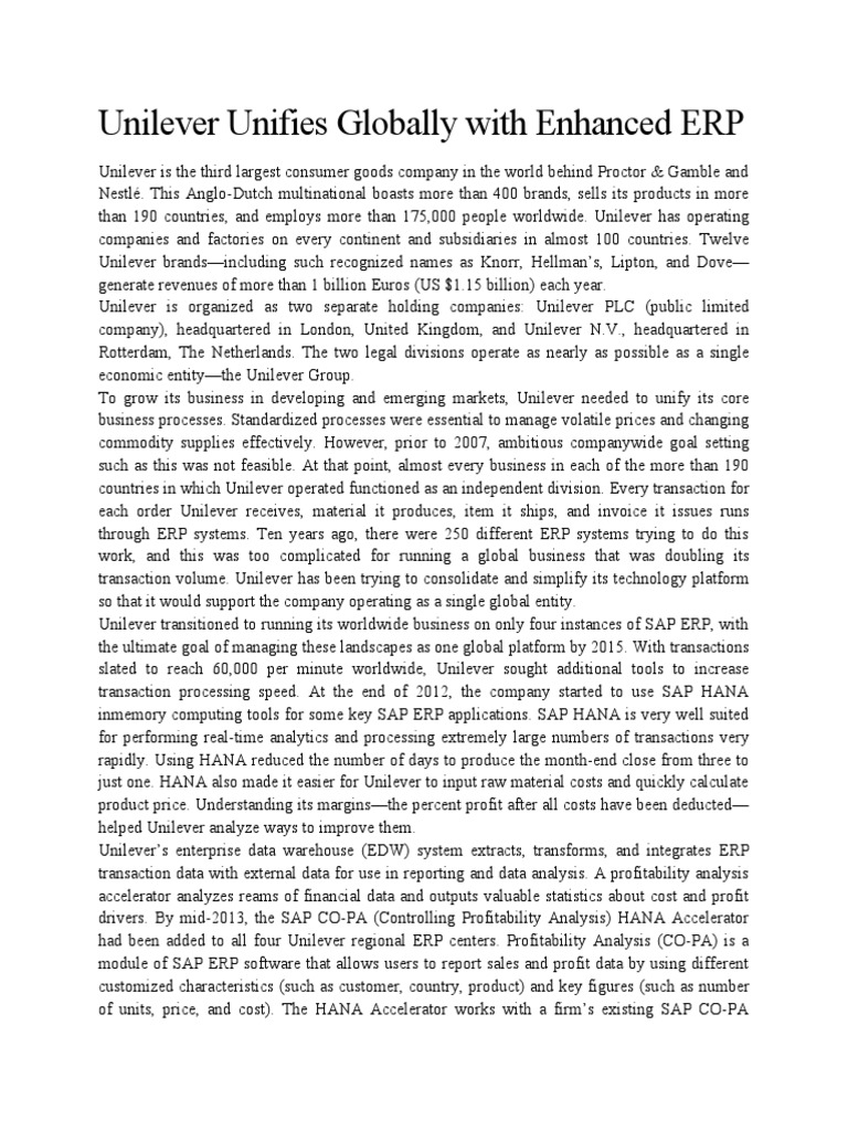 ERP Case Study | PDF | Unilever | Enterprise Resource Planning