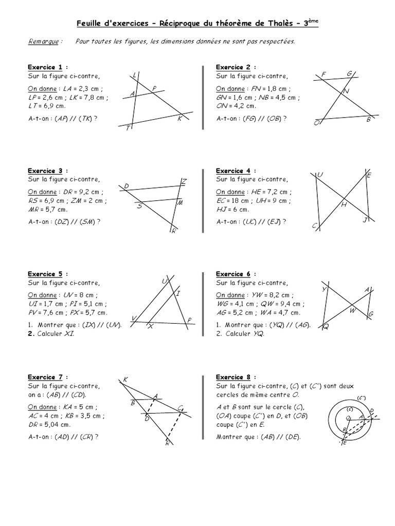3eme Exercice Theoreme De Thales Exercice Corrigé Exos - Reciproque Du Theoreme de Thales - 3eme-2 | PDF | Enseignement des  mathématiques