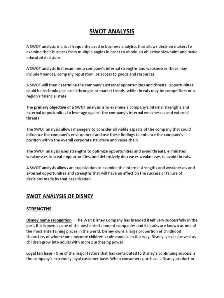 Swot Analysis | PDF | The Walt Disney Company | Swot Analysis