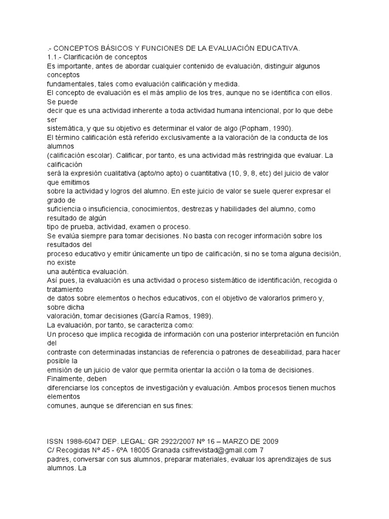 Conceptos Básicos y Funciones de La Evaluación Educativa | PDF ...