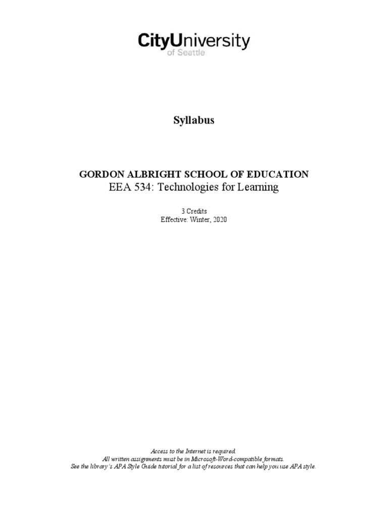 Technologies for Learning Syllabus | PDF | Educational Technology ...