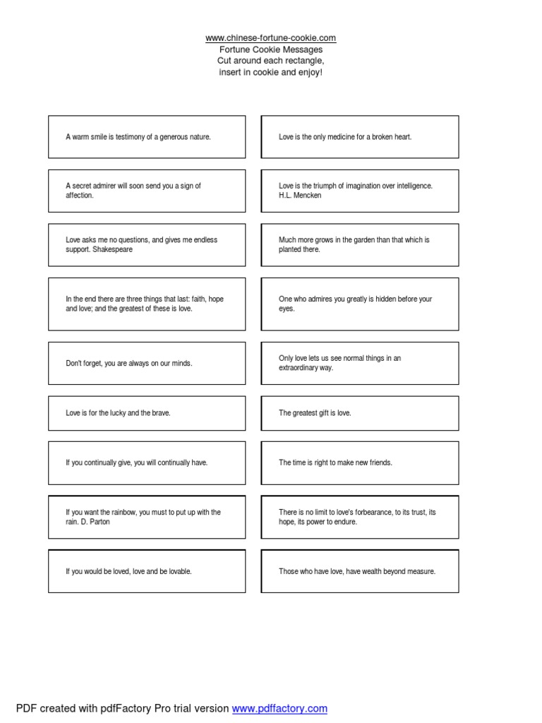Fortune Cookie Messages Cut Around Each Rectangle, Insert in Cookie and