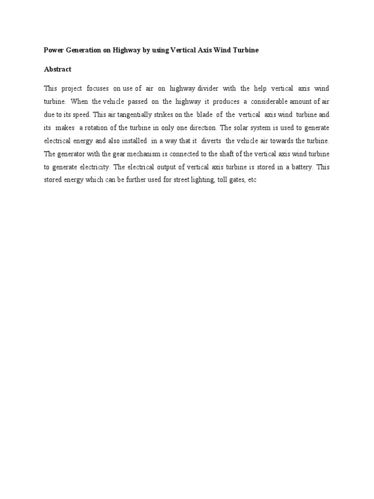 Highway Vertical Axis Wind Turbine Project | PDF