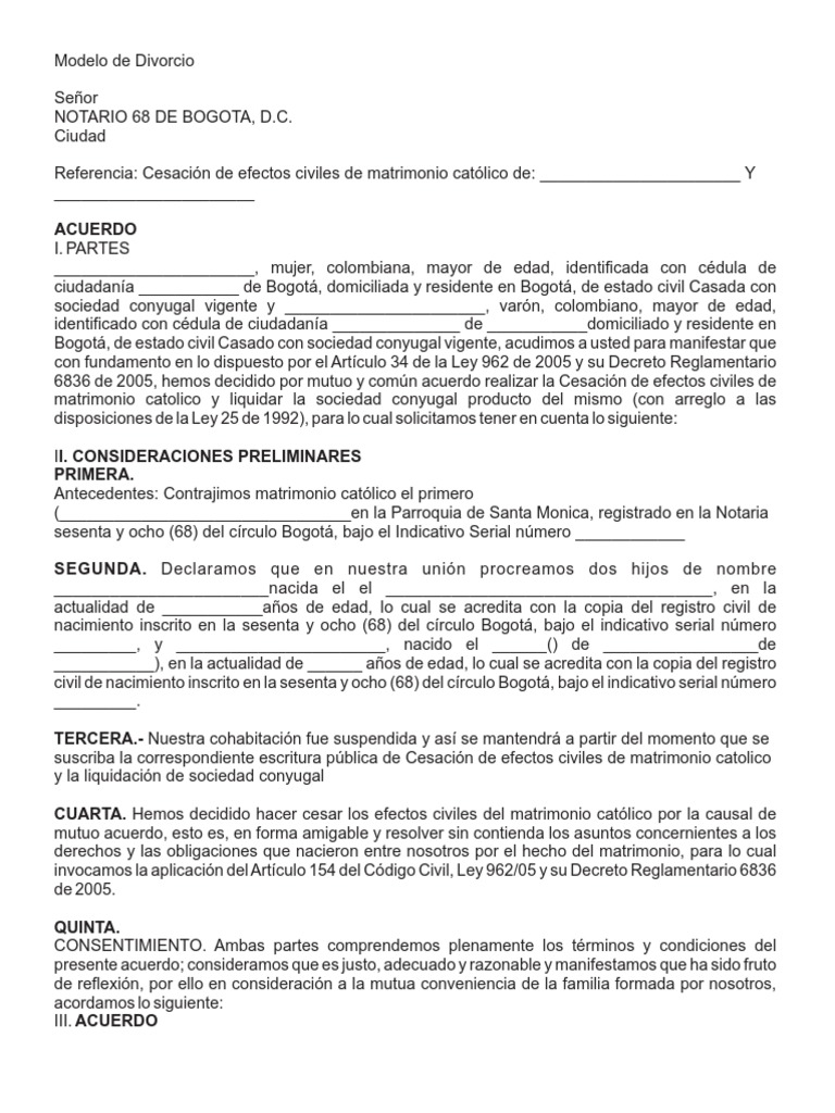 Formato de Divorcio Notaria 68 | PDF | Propiedad de la comunidad ...