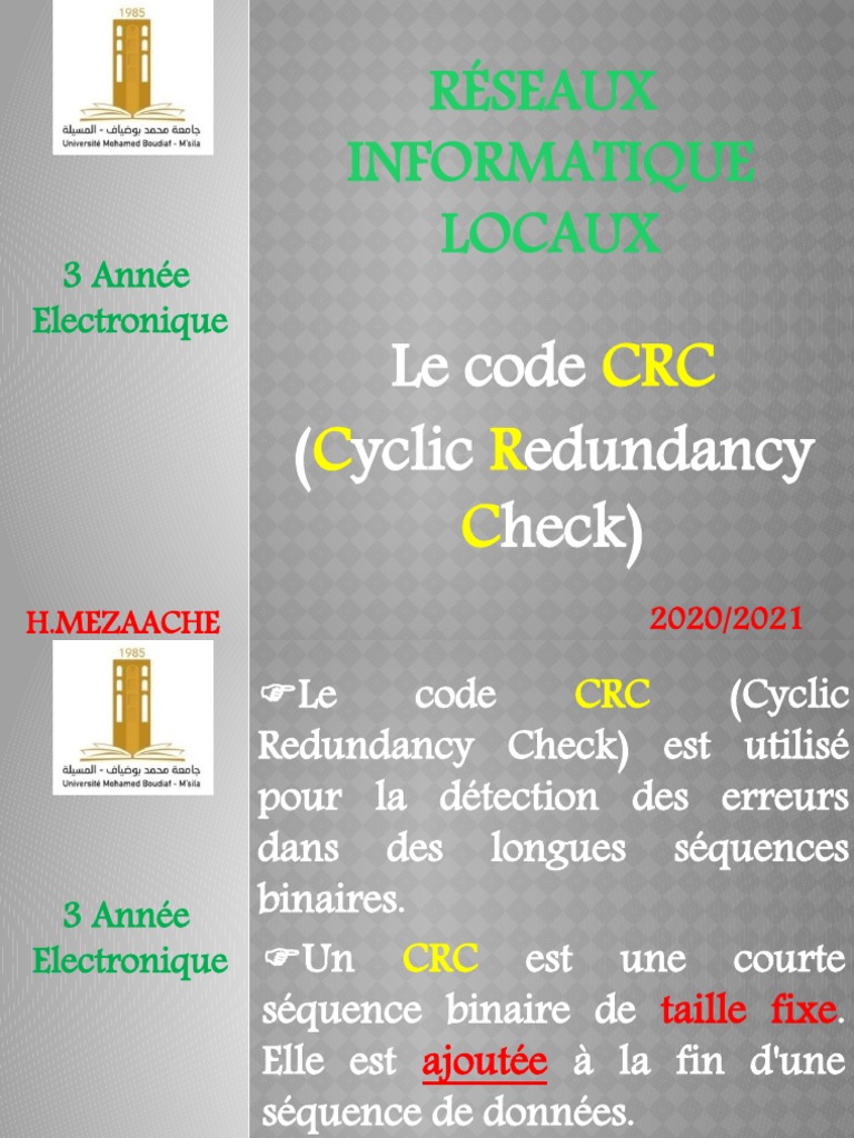 Introduction au Code CRC en Informatique | PDF | Électronique ...