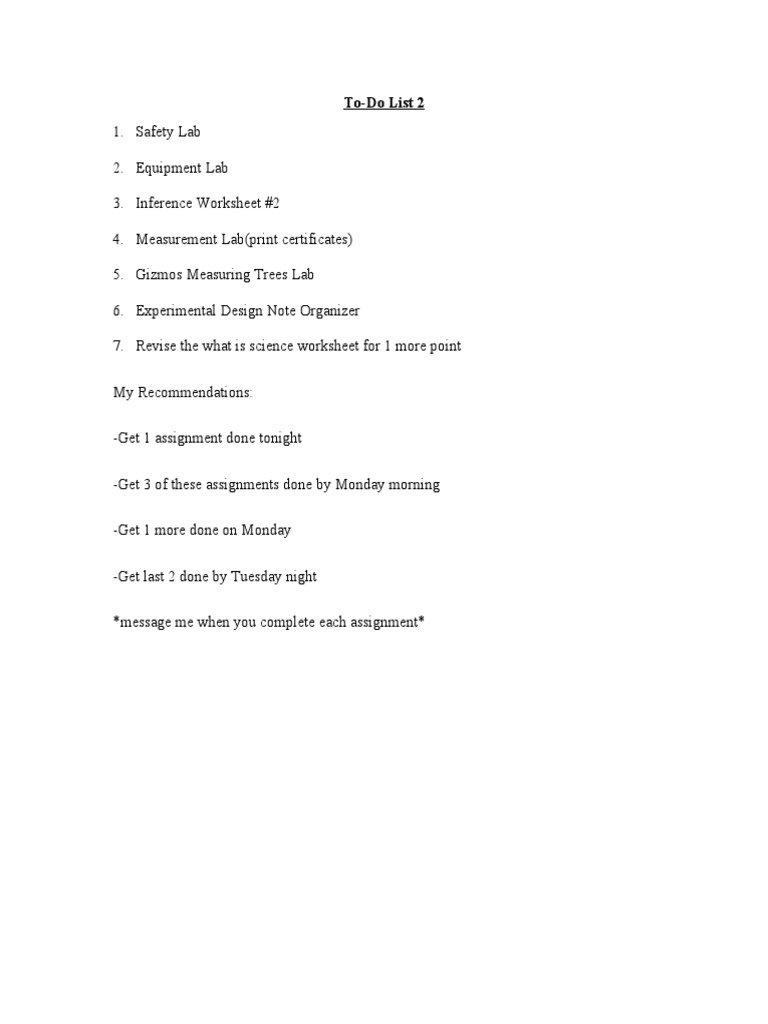 Assignment Completion To-Do List | PDF