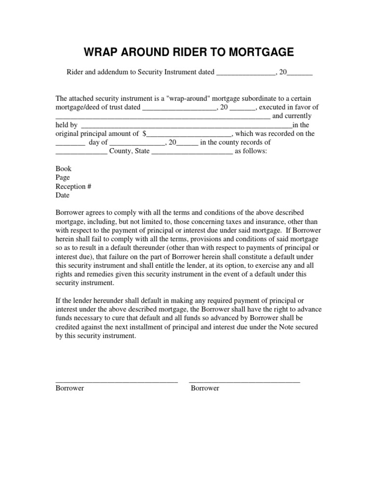 Wrap-Around Mortgage Rider Agreement | PDF | Finance & Money Management