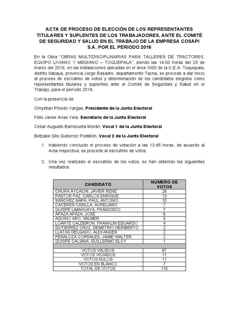 Acta de Proceso de Elección | PDF | Elecciones | América del Sur