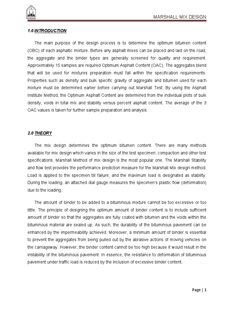 Marshall Mix Design PDF Asphalt Density