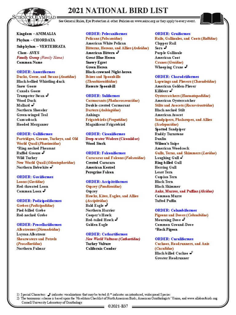 Science Olympiad Div B Rules 2021 For  Ornithology PDF Holarctic Birds