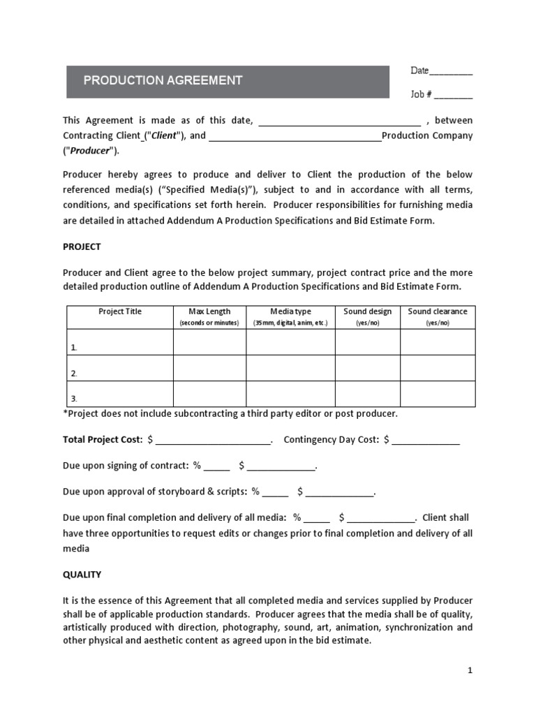 Nimia Production Contract Template | PDF | Indemnity | Insurance