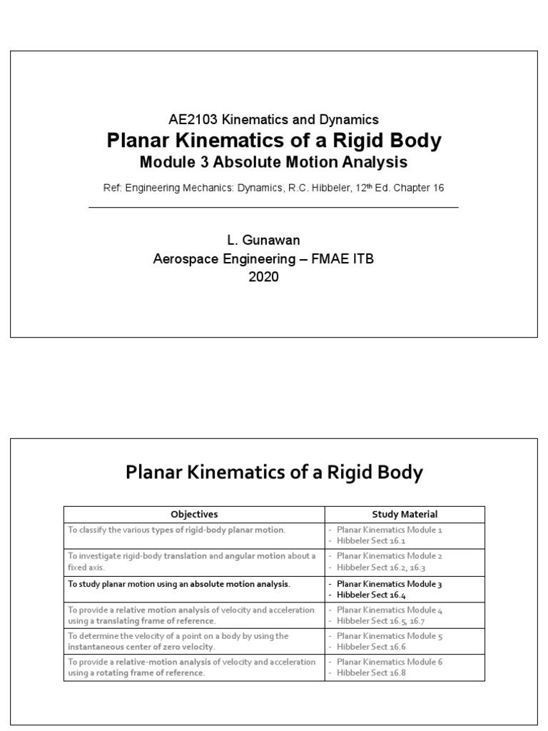 Planar Kinematics of A Rigid Body - Module 3 | PDF | Kinematics | Velocity