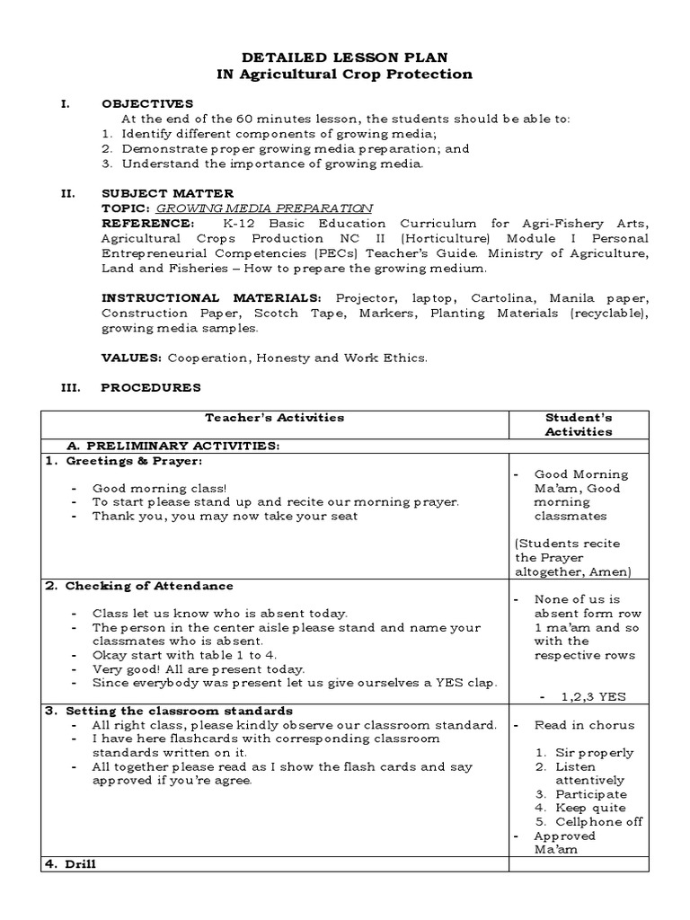 Detailed Lesson Plan IN Agricultural Crop Protection | PDF | Soil ...