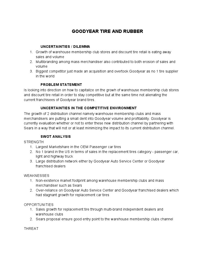 Goodyear Case Study PDF Franchising Goodyear Tire And Rubber Company