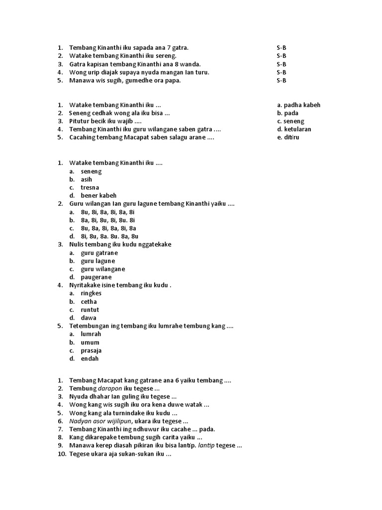 Soal Bahasa Jawa Kelas 8