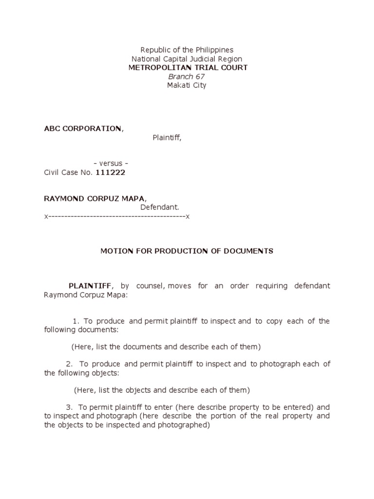 Motion for Document Production in Court | PDF | Courts | Government